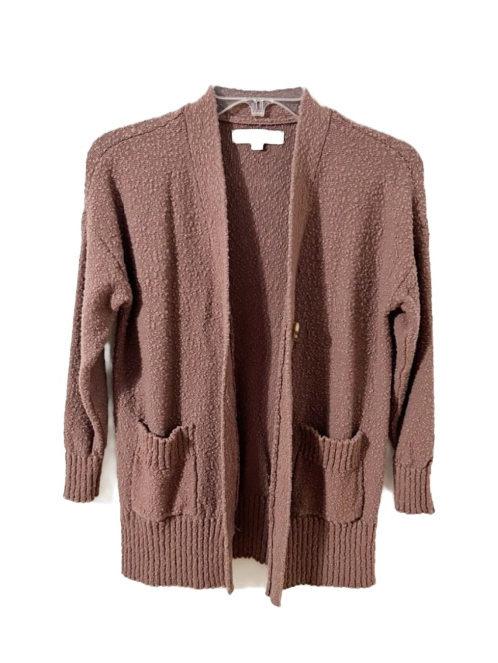 Ann Taylor LOFT Cozy Mauve Popcorn Knit Open-Front Cardigan With Pockets
Buttons